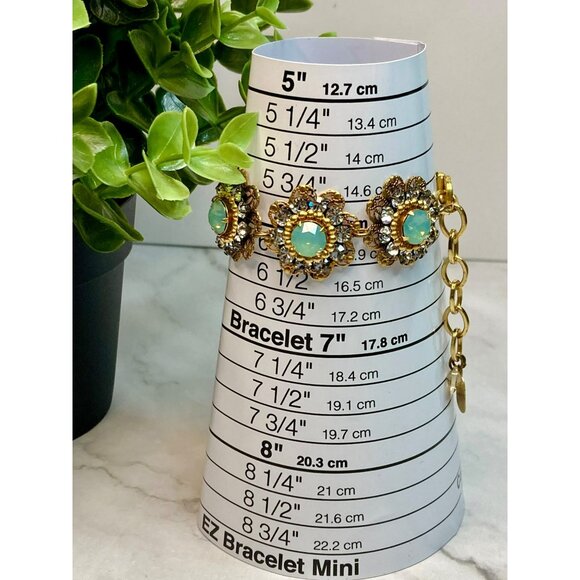 Clara Beau Gold-Tone Floral Bracelet Pacific Opal, Aqua, Swarovski Crystals -139 - Picture 6 of 7